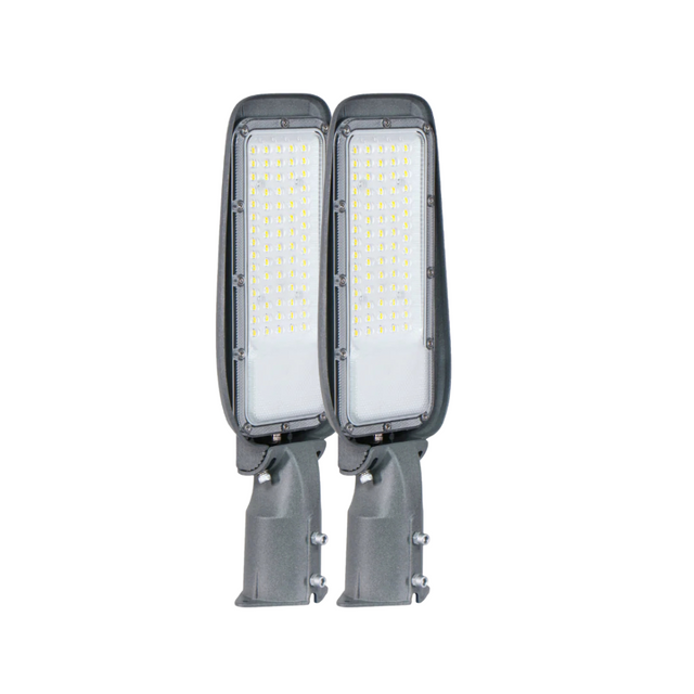 2er Pack LED Straßenleuchte, 150 W, 4500 K (neutralweiß), 15000 lm, grau, IP65, Wand- und Mastmontage.