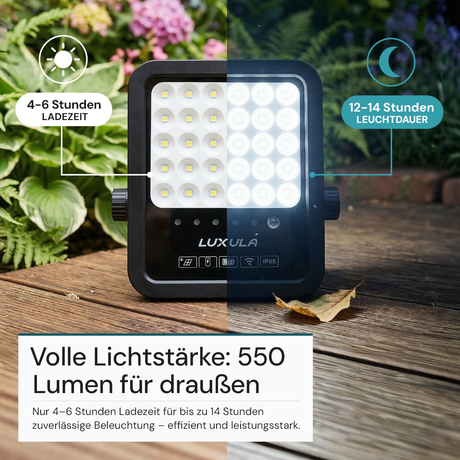 Solarstrahler, LED-Fluter, Solar mit Akku, 6W, 550lm, 6500K, IP65, schwarz.
