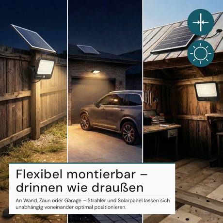 Solarstrahler, LED-Fluter, Solar mit Akku, PIR, 20W, 4800lm, 3CCT, IP65, schwarz.