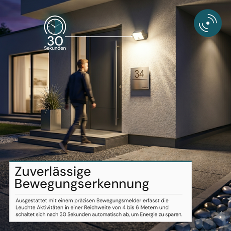 Automatisch rotierender Solar-Fluter mit Bewegungssensor, 6W, 800 lm, 3000K, IP65, Akku