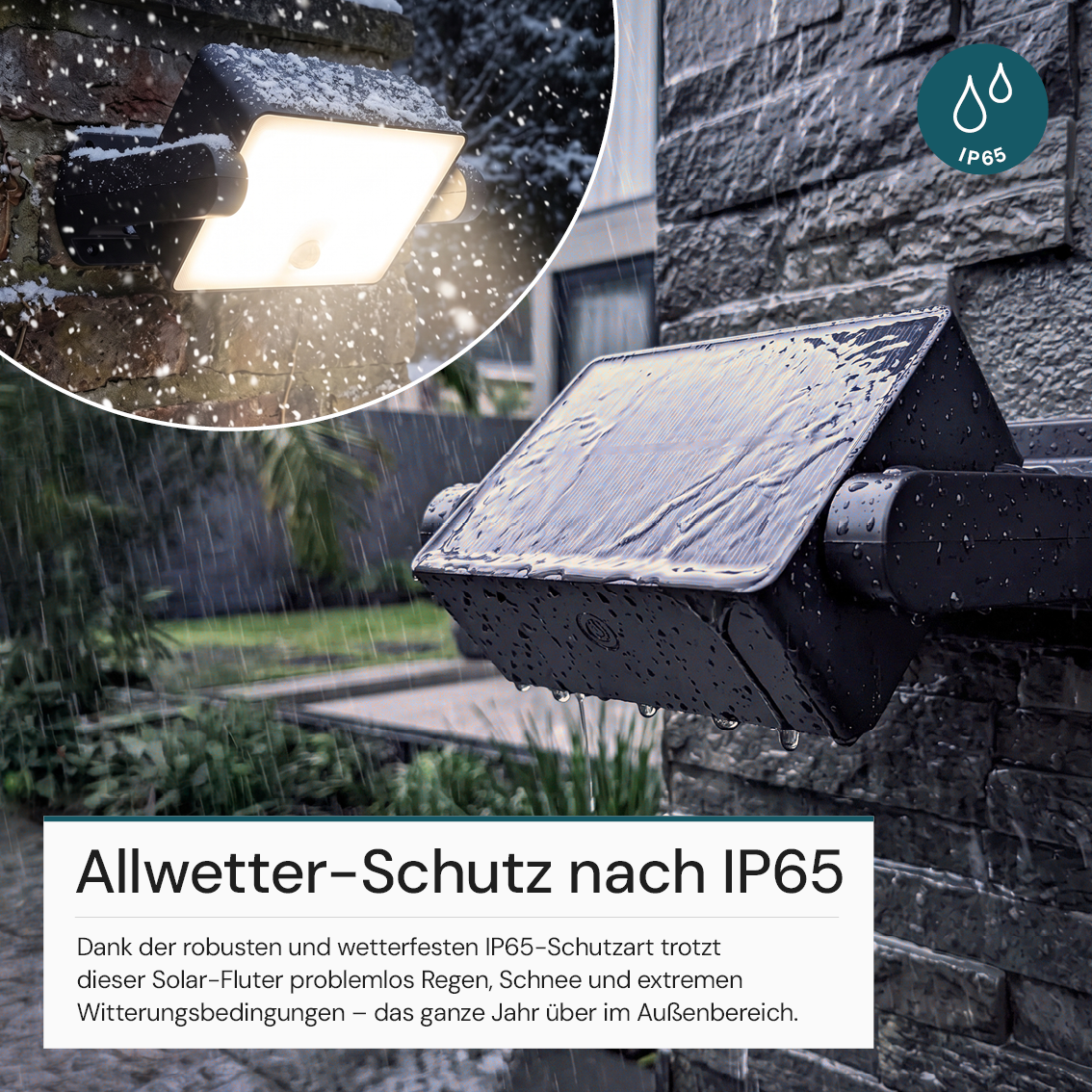 Automatisch rotierender Solar-Fluter mit Bewegungssensor, 6W, 800 lm, 3000K, IP65, Akku