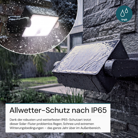 Automatisch rotierender Solar-Fluter mit Bewegungssensor, 6W, 800 lm, 6500K, IP65, Akku.