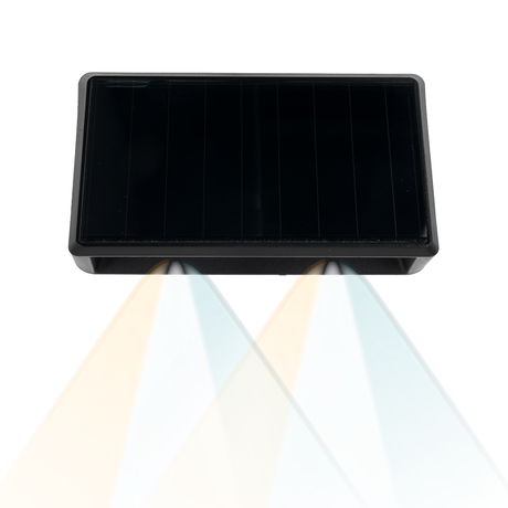 Solar LED Wandleuchte Außen, 2-flammig, 3 Lichtfarben einstellbar (CCT), IP54-wasserdicht, mit Akku, lange Leuchtdauer, Gartenleuchte
