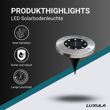 6er-Pack Solar Bodenleuchte, 6 Stunden Leuchtdauer, 4000 K (neutralweiß), IP44-Wasserdicht, Edelstahl.