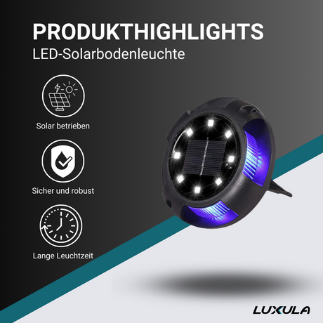 6er-Pack Solar Bodenleuchte, 10 Stunden Leuchtdauer, 4000 K (neutralweiß) und blau, IP44-Wasserdicht, Gartenleuchte.
