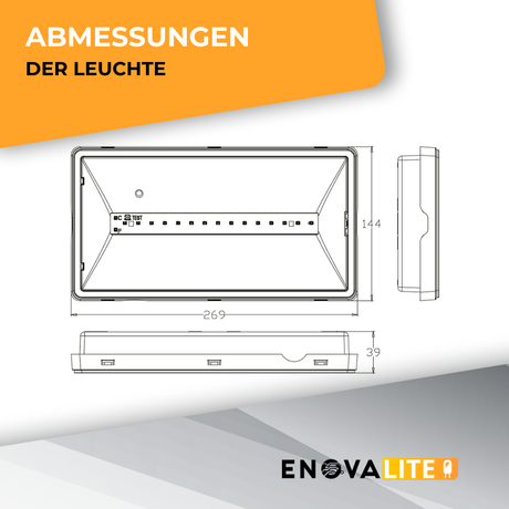 LED-Fluchtwegleuchte, Notleuchte mit Akku 3h, TEST-Funktion, Dauerbetrieb o. Notbetrieb, Ein- und Aufbaumontage, IP65.
