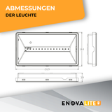 LED-Fluchtwegleuchte, mit Fernbedienung, 8 h Notlicht, Notausgang mit Notstromeinheit, TEST-Funktion, Wandmontage, Ein- und Aufbau, IP65.