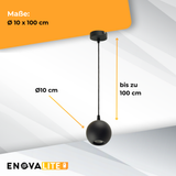 Pendelleuchte GLOBE, in Schwarz, aus Alu und Stahl, 1-flammig, GU10-Fassung, IP20, Ø10cm.