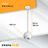 Pendelleuchte GLOBE, in Weiß, aus Alu und Stahl, 1-flammig, GU10-Fassung, IP20, Ø10cm.