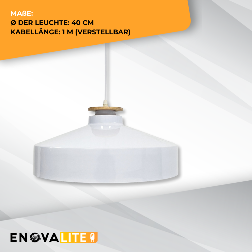 Elegante Pendelleuchte in Weiß  inkl E27-Filamentleuchtmittel, 7W/700lm, 2700K/warmweiß, Milchglas, runde Form, aus Stahl, E27-Fassung, IP20, Ø40 cm.