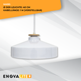 Elegante Pendelleuchte in Weiß, runde Form, aus Stahl, E27-Fassung, IP20, Ø40 cm.