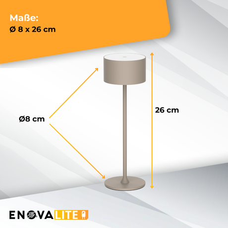 LED-Tischleuchte mit Akku, Up- & Downlight, Dimm- & CCT-Funktion, sandfarben, wiederaufladbar, Innen und Außenbereich, IP44, USB-C.