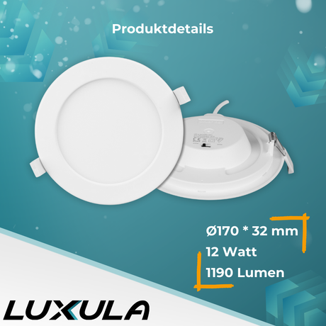 LED CCT Downlight, 12W, 1190 lm, ø170x32mm, 3000-4000-6000K einstellbar, mit Diffusor, rund.