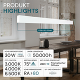 LED Büro-/Tresenleuchte Up&Down, weiß, 120 cm, 30 W, 3600 lm, UGR<19, 3000-6500 K (CCT), LIFUD Netzteil, erweiterbar, Aluminium.
