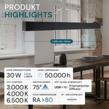 3er-Pack LED Büro-/Tresenleuchte Up&Down, schwarz, 120 cm, 30 W, 3600 lm, UGR<19, 3000-6500 K (CCT), LIFUD Netzteil, erweiterbar, Aluminium.