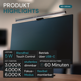 Monitor Lampe in Schwarz, Touch Control, 50 cm, 5 W Leistung, Lichtfarbe und Helligkeit einstellbar, Bildschirmlampe.