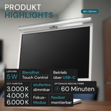 Monitor Lampe in Weiß, Touch Control, 50 cm, 5 W Leistung, Lichtfarbe und Helligkeit einstellbar, Bildschirmlampe.