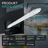 16er-Pack LED Feuchtraumleuchte SLIM, 120 cm, 36 W, 4320 lm, 4000 K (neutralweiß), IP65, IK06, durchschleifbar, mit Quick Connector.