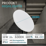 3er-Pack LED Deckenlampe, rund, 12 W, 1200 lm, 3000 K (warmweiß), Ø25 cm, IP44-wassergeschützt, Quick Connector, moderne Leuchte, Badezimmer Lampe.