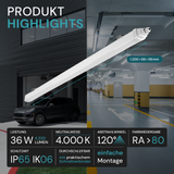 LED Feuchtraumleuchte, 120 cm, 36 W, 4320 lm, 4000 K (neutralweiß), IP65, IK06, durchschleifbar, mit Quick Connector