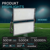 Stadion Fluter, 500 W, 5000 K (neutralweiß), 70000 lm, IP65, MOSO Treiber, hohe Energieeffizienz, Großflächenstrahler
