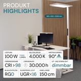 2er Pack LED Büro-Stehleuchte, Up/Down, weiß, 100 W, 7000 lm, 4000 K (neutralweiß), UGR<16, CRI98, dimmbar, RG0, Bridgelux LED, Arbeitsplatzleuchte