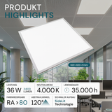 6er Pack LED-Panels, inkl Trafo, 36 W, 3600 lm, Rasterleuchten, 62x62 cm, 4000K (neutralweiß)