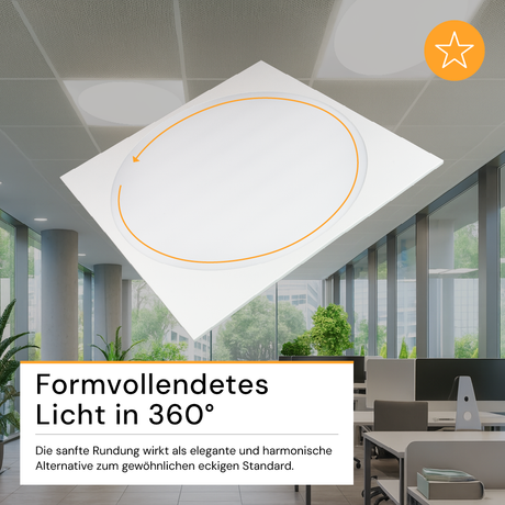 LED-Panel mit runder Leuchtfläche, 62x62 cm, 30 W, 3600 lm, 4000 K (neutralweiß), Lifud Netzteil.