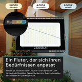 LED CCT Fluter, 100 W, 3000-6500 K (warm-, neutral-, kaltweiß), 10000 lm, schwarz, IP65.