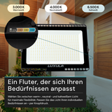 LED CCT Fluter, 200 W, 3000-6500 K (warm-, neutral-, kaltweiß), 20000 lm, schwarz, IP65.