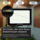 LED CCT Fluter, 300 W, 3000-6500 K (warm-, neutral-, kaltweiß), 30000 lm, schwarz, IP65.