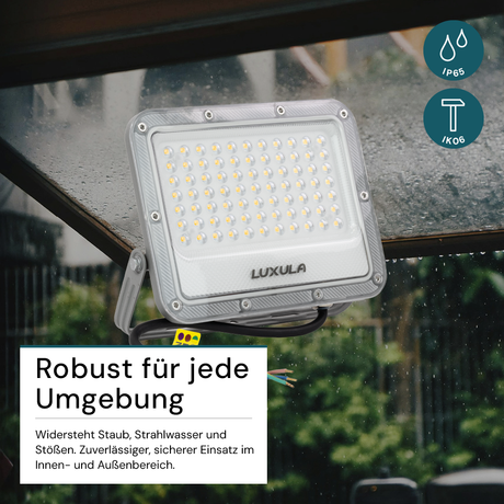 LED-Fluter, 50 W, 4000 K (neutralweiß), 6500 lm, grau, IP65.