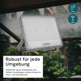 LED-Fluter, 200 W, 4000 K (neutralweiß), 26000 lm, grau, IP65.