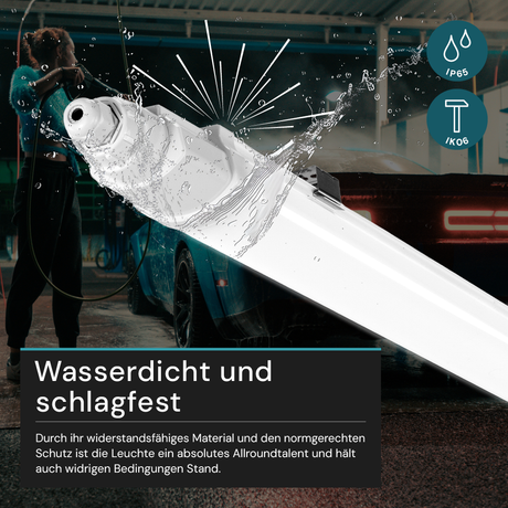 2er-Pack LED Feuchtraumleuchte SLIM, 150 cm, 48 W, 5760 lm, 4000 K (neutralweiß), IP65, IK06, durchschleifbar, mit Quick Connector.