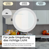 LED Einbauleuchte in Weiß, 6 W, 230 V, IP44-geschützt, 600 lm, Lichtfarbe einstellbar, Ø117x25 mm, Einbaustrahler mit Diffusor, Badezimmer Deckenleuchte