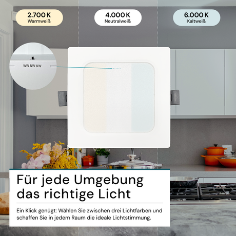LED Einbauleuchte in Weiß, 24 W, 230 V, IP44-geschützt, 2400 lm, Lichtfarbe einstellbar, 295x29 mm, Einbaustrahler mit Diffusor, Badezimmer Deckenleuchte