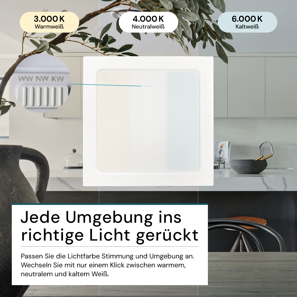 LED Aufbauleuchte in Weiß, 6 W, 230 V, IP44-geschützt, 600 lm, Lichtfarbe einstellbar, 112x26 mm, Deckenleuchte mit Diffusor, Badezimmerlampe