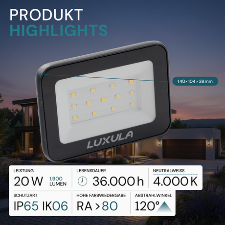 LED-Fluter mit Schnellverbinder, 20 W, 4000 K (neutralweiß), 1900 lm, schwarz, IP65