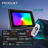 RGB LED-Fluter, 50 W, schwarz, IP65, mit Fernbedienung, RGBW-Farbwechsel