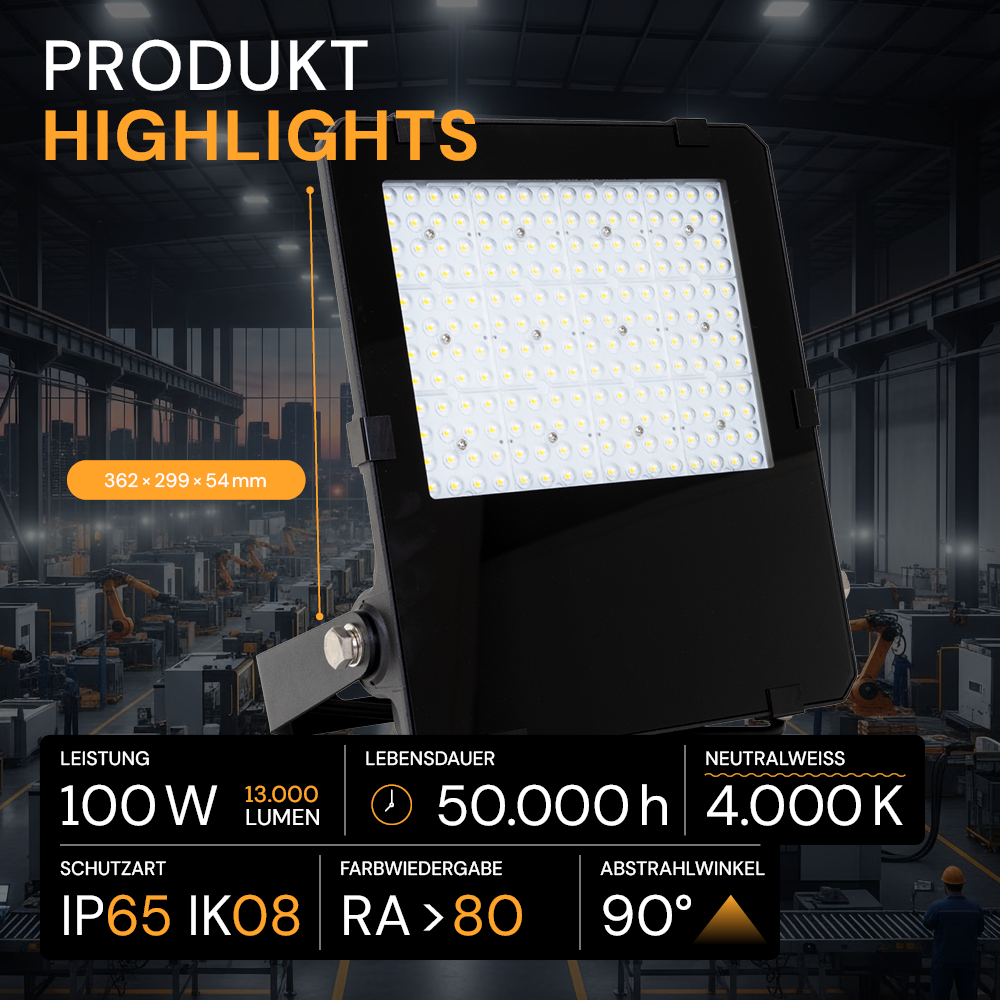 LED-Fluter PRO, 100 W, 4000 K (neutralweiß), 13000 lm, IP65, Lifud, LUMILEDS