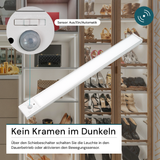 LED Schrankbeleuchtung mit Bewegungsmelder, Silberton, 40 cm, dimmbar, einstellbare Lichtfarbe, USB-aufladbar, einfache Befestigung, Unterbauleuchte