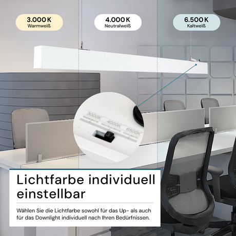 9er-Pack LED Büro-/Tresenleuchte Up&Down, weiß, 120 cm, 30 W, 3600 lm, UGR<19, 3000-6500 K (CCT), LIFUD Netzteil, erweiterbar, Aluminium.
