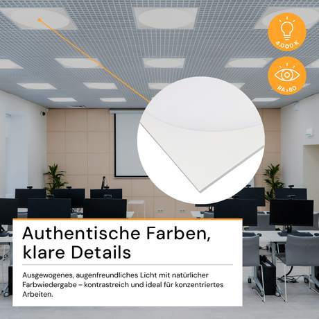 LED-Panel mit runder Leuchtfläche, 62x62 cm, 30 W, 3600 lm, 4000 K (neutralweiß), Lifud Netzteil.