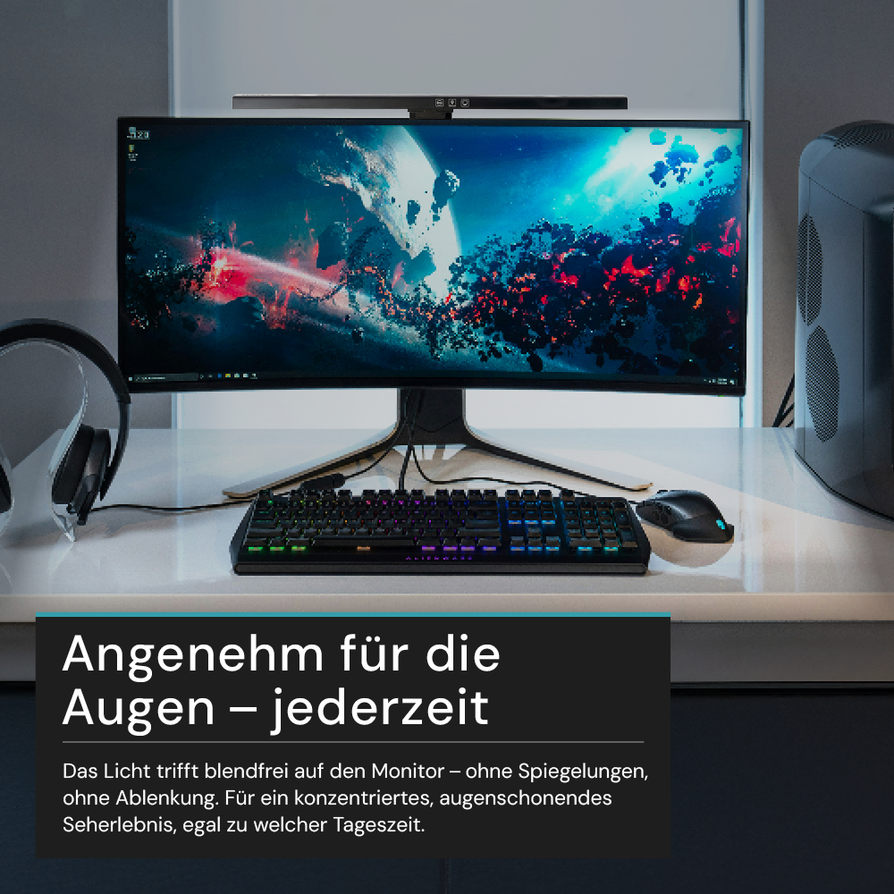 Monitor Lampe in Schwarz, Touch Control, 50 cm, 5 W Leistung, Lichtfarbe und Helligkeit einstellbar, Bildschirmlampe.