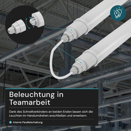 LED Feuchtraumleuchte SLIM, 150 cm, 48 W, 5760 lm, 4000 K (neutralweiß), IP65, IK06, durchschleifbar, mit Quick Connector