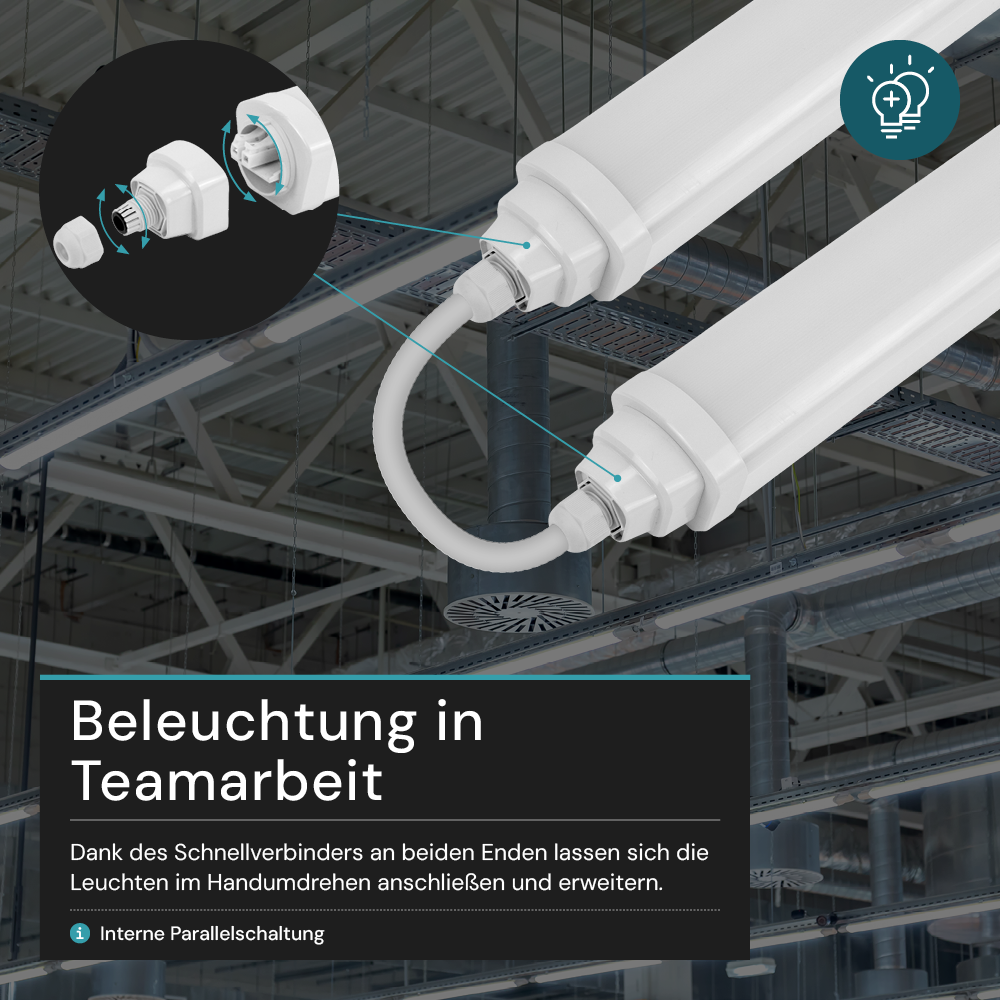 LED Feuchtraumleuchte, 150 cm, 48 W, 5760 lm, 4000 K (neutralweiß), IP65, IK06, durchschleifbar, mit Quick Connector
