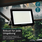 LED CCT Fluter, 150 W, 3000-6500 K (warm-, neutral-, kaltweiß), 15000 lm, schwarz, IP65.