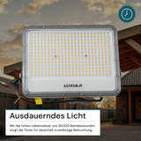 LED-Fluter, 200 W, 4000 K (neutralweiß), 26000 lm, grau, IP65.