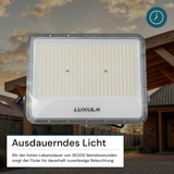 LED-Fluter, 300 W, 4000 K (neutralweiß), 37500 lm, grau, IP65.