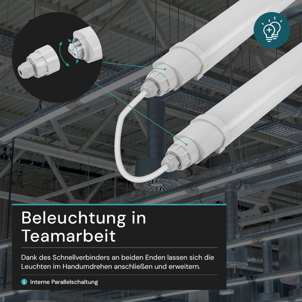 2er-Pack LED Feuchtraumleuchte SLIM, 60 cm, 18 W, 2160 lm, 4000 K (neutralweiß), IP65, IK06, durchschleifbar, mit Quick Connector.